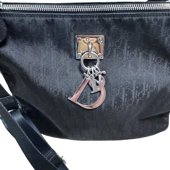 Christian Dior Vintage Lovely Trotter Monogram Canvas Shoulder Bag Black Silver - Picture 6 of 12